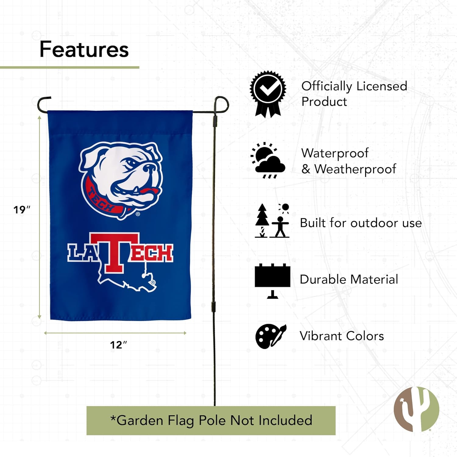 Desert Cactus Louisiana Tech University LTU Garden Flag – 19 x 12 inch Louisiana Tech Bulldogs Banner, For Outdoor Display and Events (Design H) - Image 4