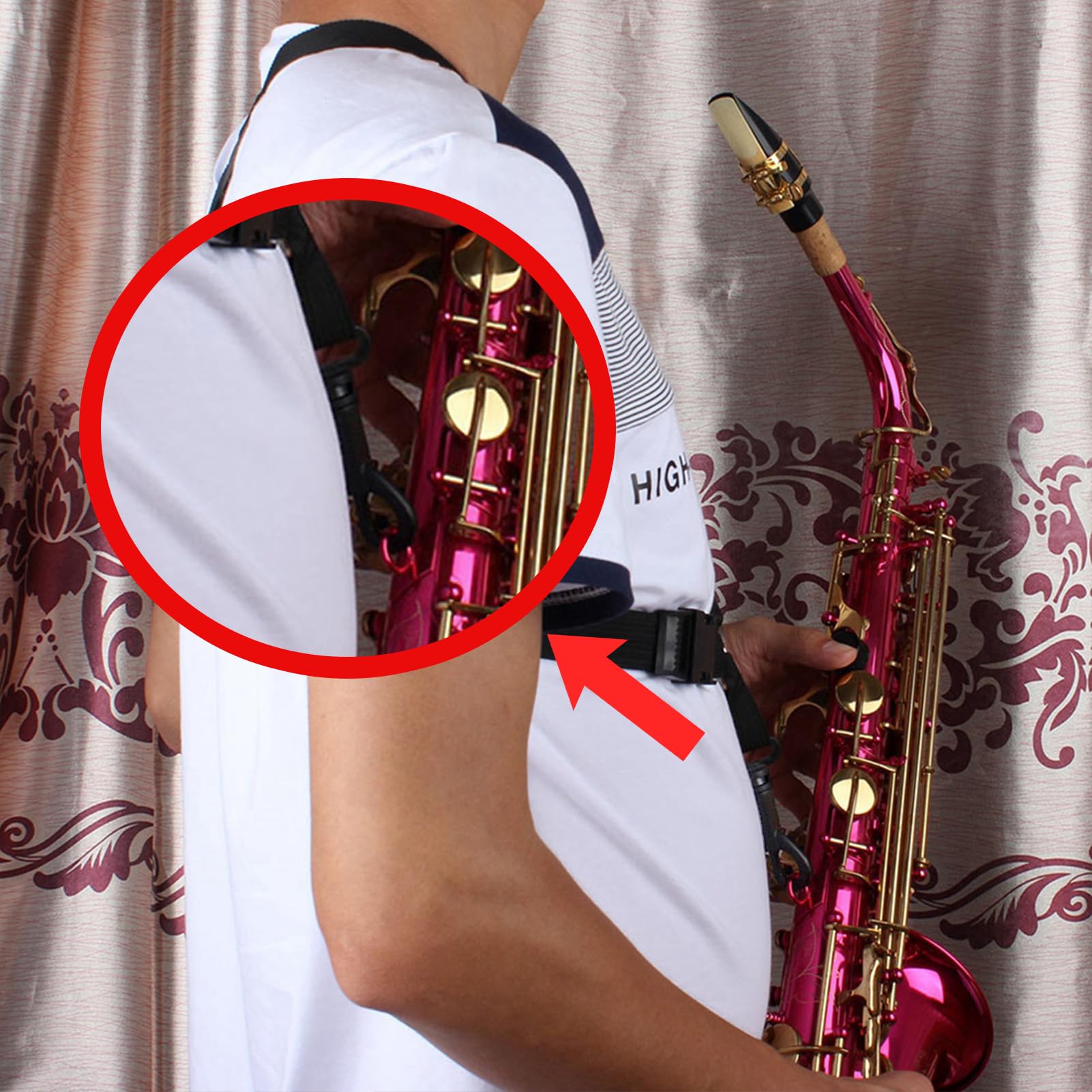 Cinturino per Sax Tenore, Tracolla Regolabile per Sassofono Alto, Baritono e Tenore - Accessori per Sax