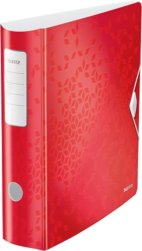 Leitz 11060026 180° Active WOW A4 Wide Rounded Spine 8.2 cm Wide Elastic Closure Water and Dirt-Resistant Polyfoam with Inner Pockets Wow Series Red