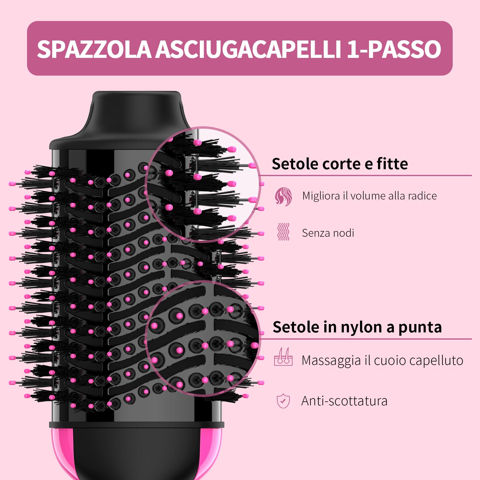 Sawop Asciugacapelli e Volumizzante in Uno, 1200W Phon Styler Con Ioni Negativi Anti-Crespo, Cilindro in Ceramica al Titanio, Spazzola Raddrizzante
