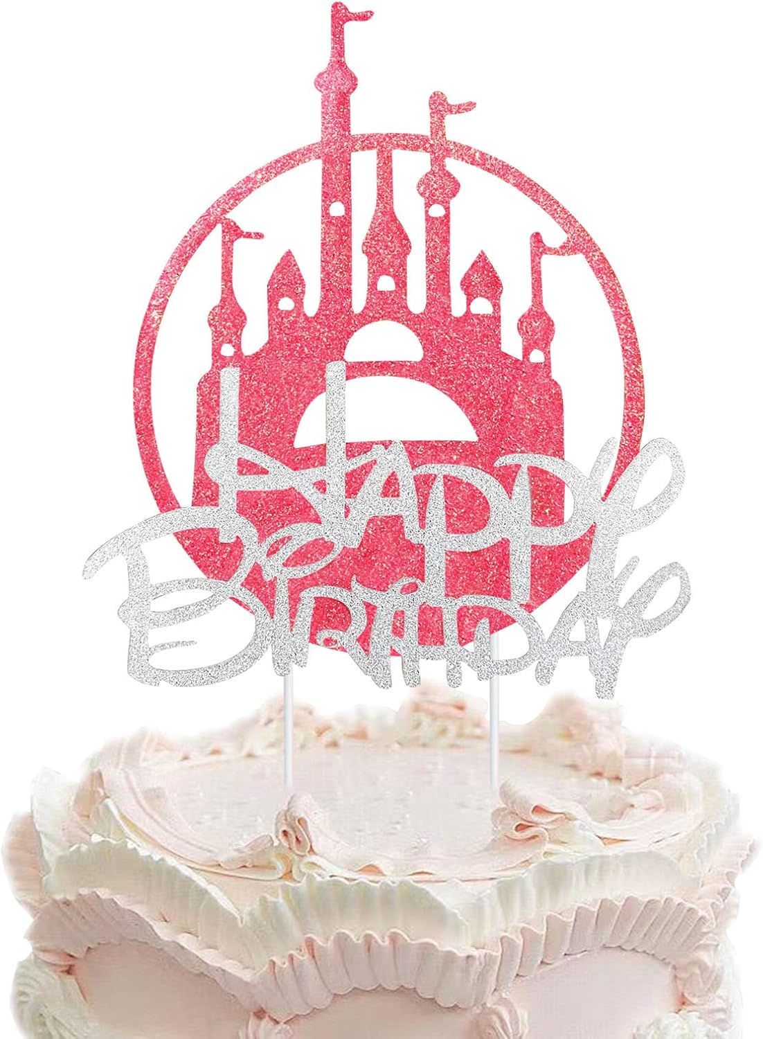 Castle Birthday Cake Topper Pink Glitter Princess Castle Cake Pick for