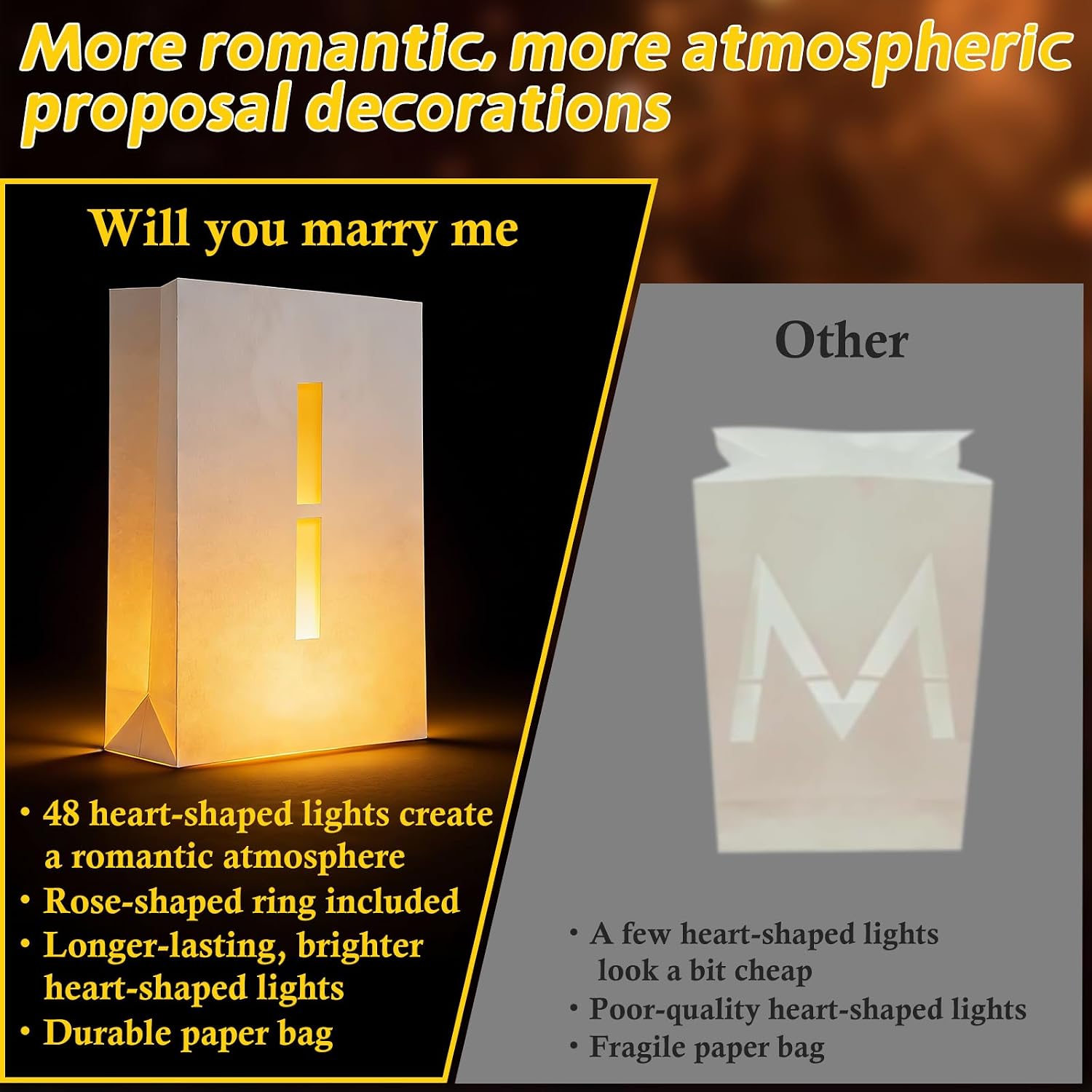 Will You Marry Me Sign, Marry Me Light Up Letters, Proposal Decoration with 48 Bright LED Candles, 2000 Rose Petals, 30pcs Balloons, Rose Ring Box - Perfect for Valentine's Day, Engagement Decorations