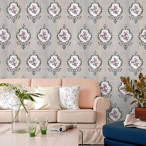 J601 - Papel tapiz floral vintage para despegar y pegar, color marrónrosa, 17.7 pulgadas x 9.8 pies, diseño floral, extraíble, autoadhesivo, para