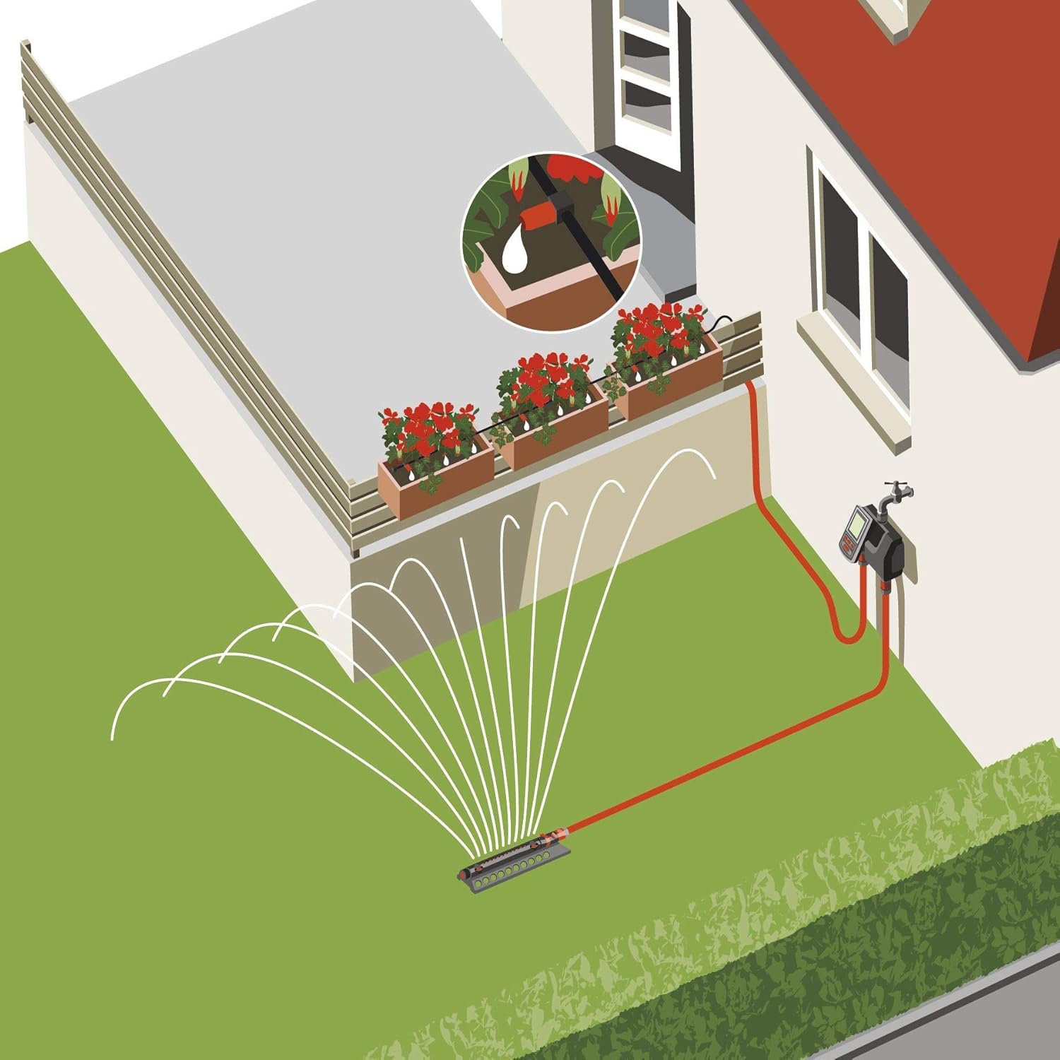 Gardena Water Computer in a garden setting, suggesting outdoor durability