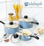 MICHELANGELO Poêle à sauce antiadhésive avec couvercle, ensemble de casseroles en céramique, petits ensembles de sauces non toxiques avec poignée de maintien, pots d'induction pour la cuisine, PTFE & PFOA Gratuit - 1Qt & 2Qt & 3Qt, bleu