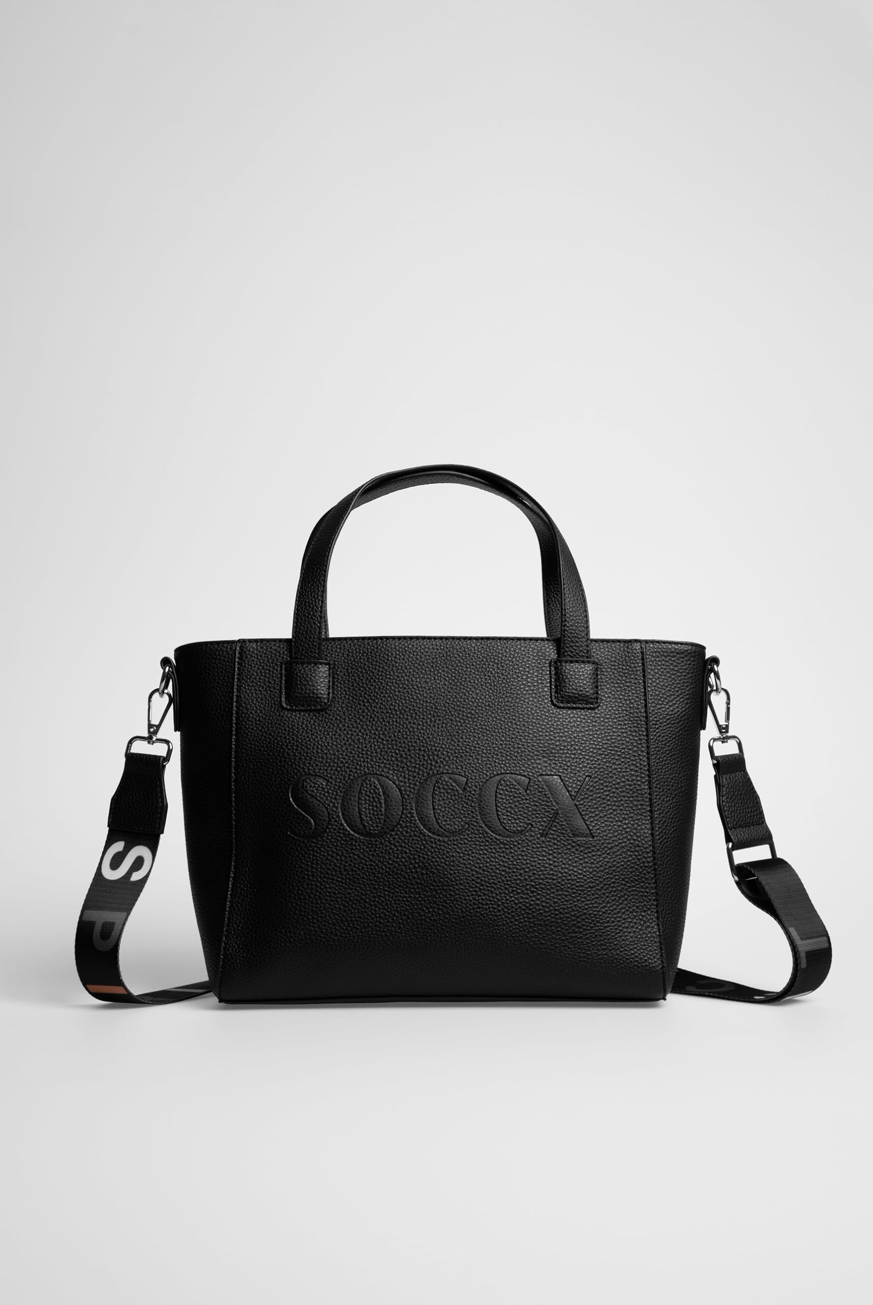 SOCCX Damen Henkeltasche mit Logo und Intarsia-Webriemen Black, None