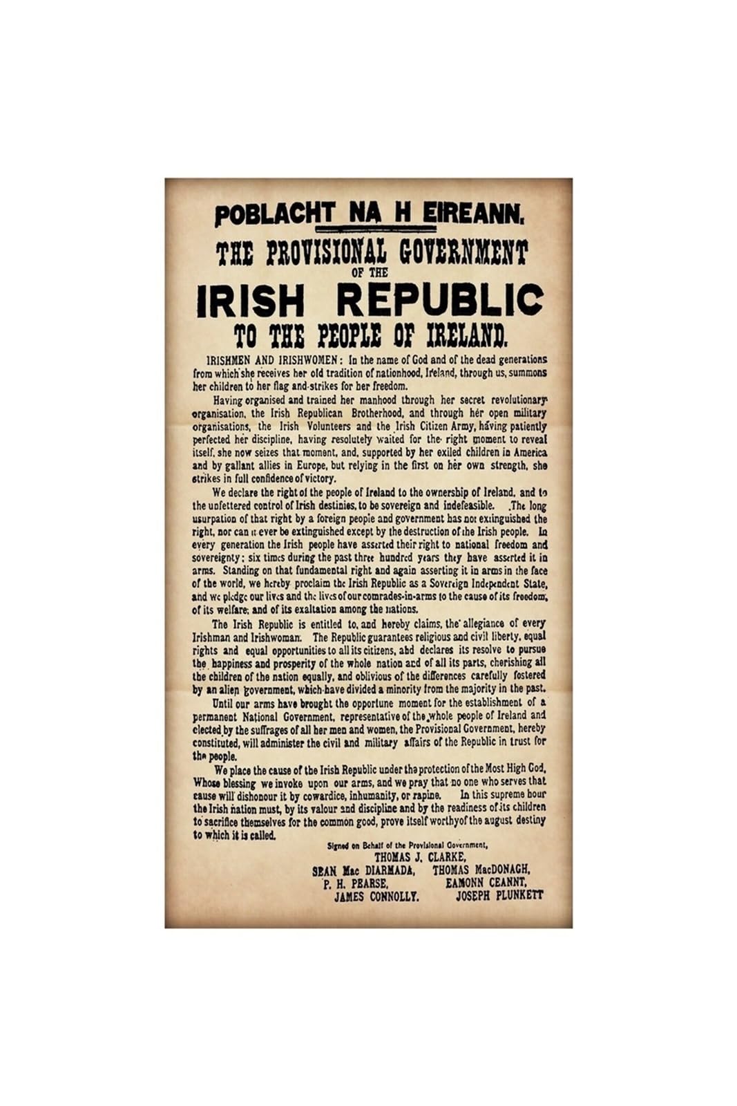 FNYUVNFAF 1916 Irish Proclamation Poster Easter Rising Declaration of Independence Historical Document Wall-Art for Home Study Library 8 X 12 in