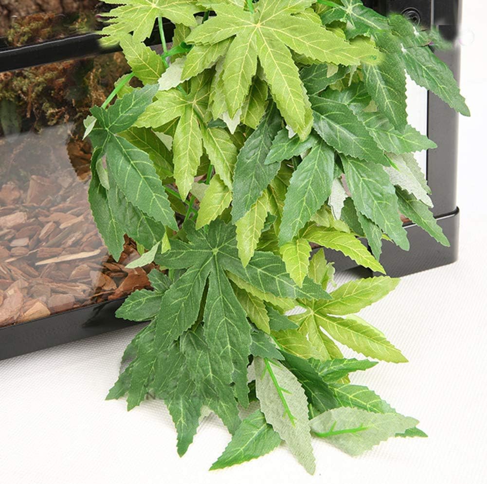 Acuario Reptil Pecera Plástico Artificial Falsas Hojas Colgantes Decoración De Plantas con Retoño Verde, Green, 50cm