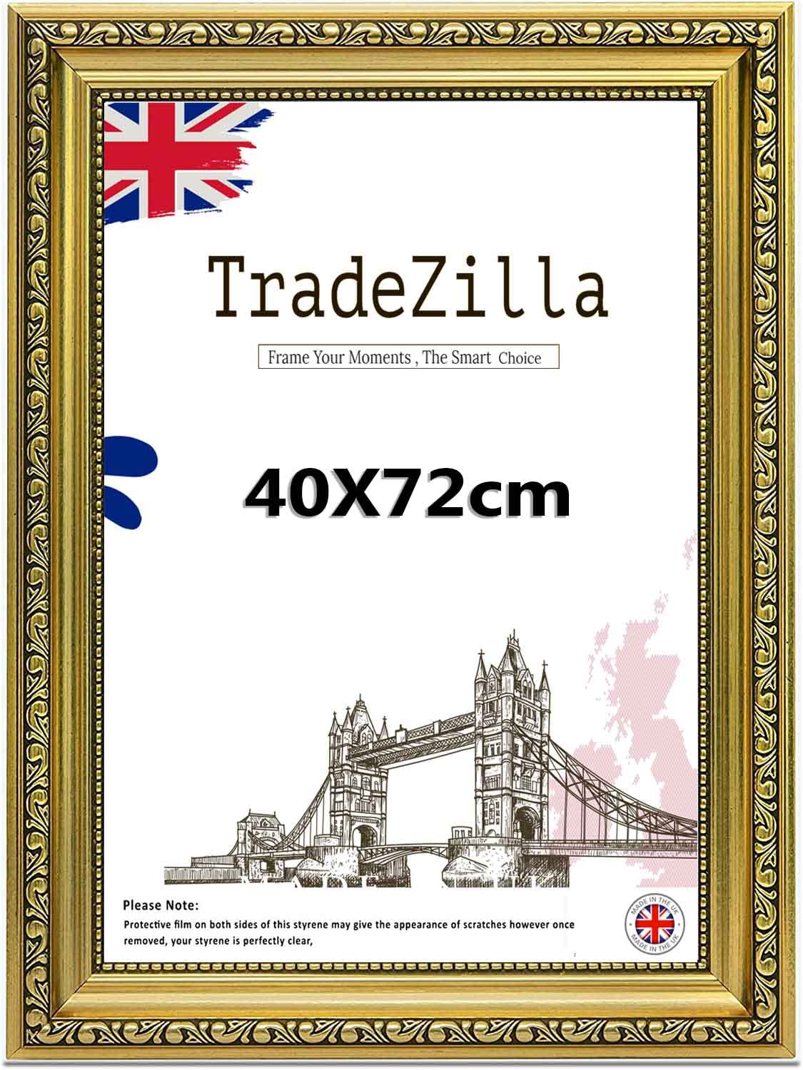 Tradezilla Gold Antique Style Ornate Shabby 40X70cm Poster/Picture Frame Size| Colour Mdf Solid Wood & Hd Perspex | Landscape & Portrait Display |Gift Wall Art Gallery Home Décor (Gold)