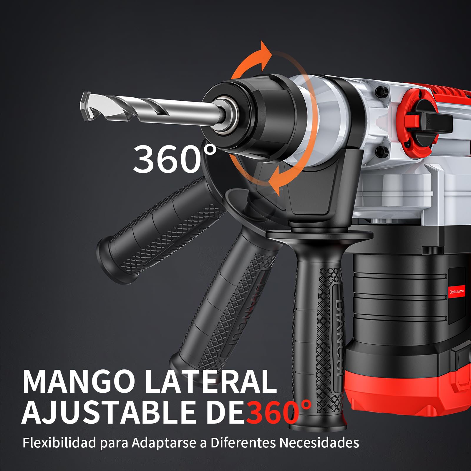 Martillo Perforator SDS Plus 1500W, Martillo Percutor 4 en 1 Funciones (Perforación + Perforación con Impacto + Cincelado con/sin Fijación, Agarre Antivibraciones), 4400BPM, 920R/Min