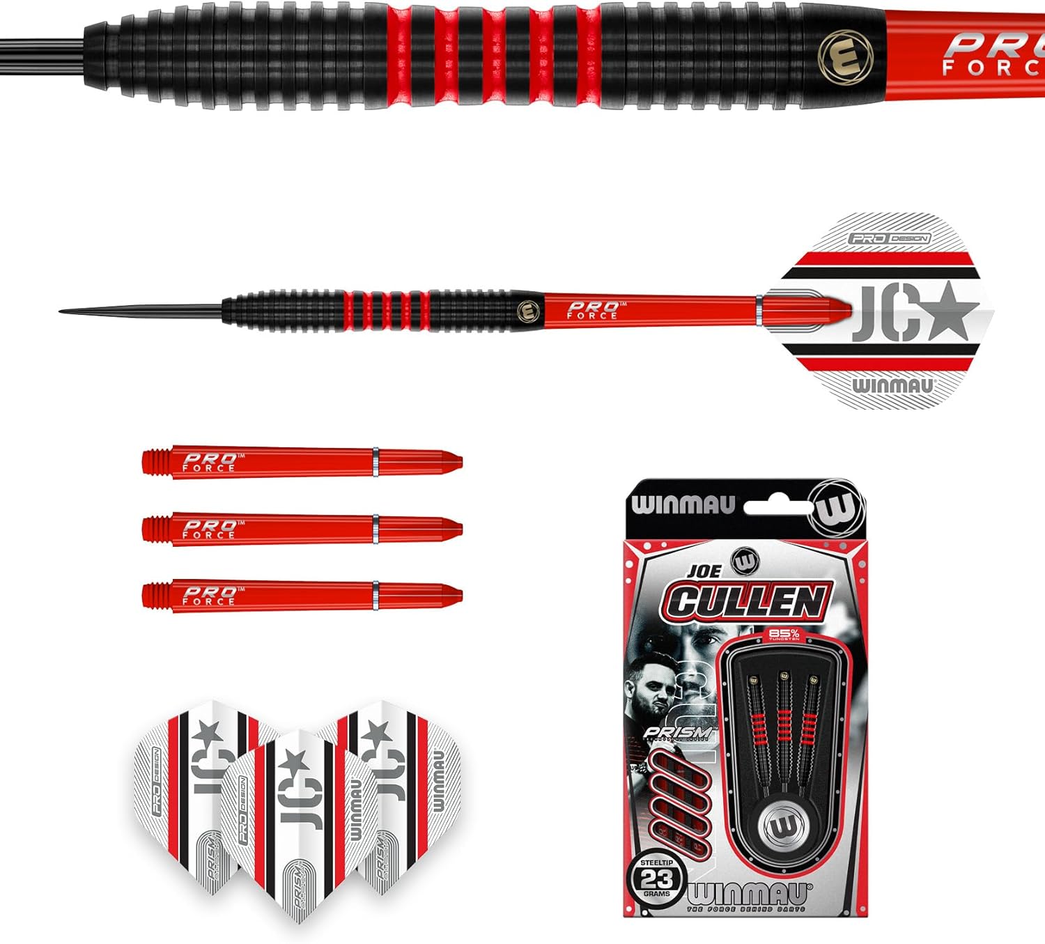 Winmau Joe Cullen The Rockstar Professional Tungsten Darts Set with Flights and Stems (Shafts)