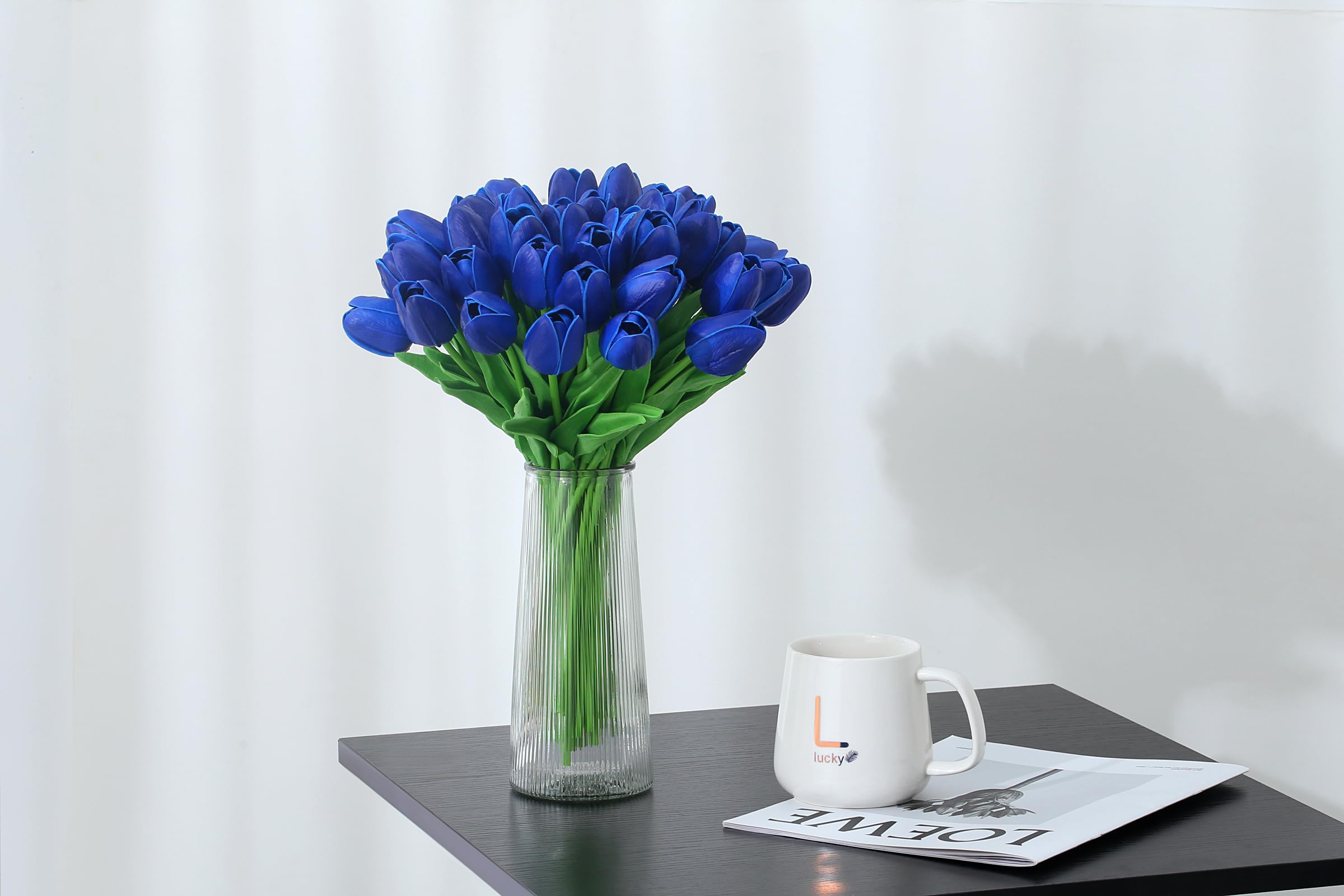 XIANNVXI 20 Pcs Artificial Blue Tulips Flowers Silk Tulips Decorative Fake Faux Blue Flowers for Spring Wedding Party Indoor Home Rome Office Decor 14 Inch - Image 4