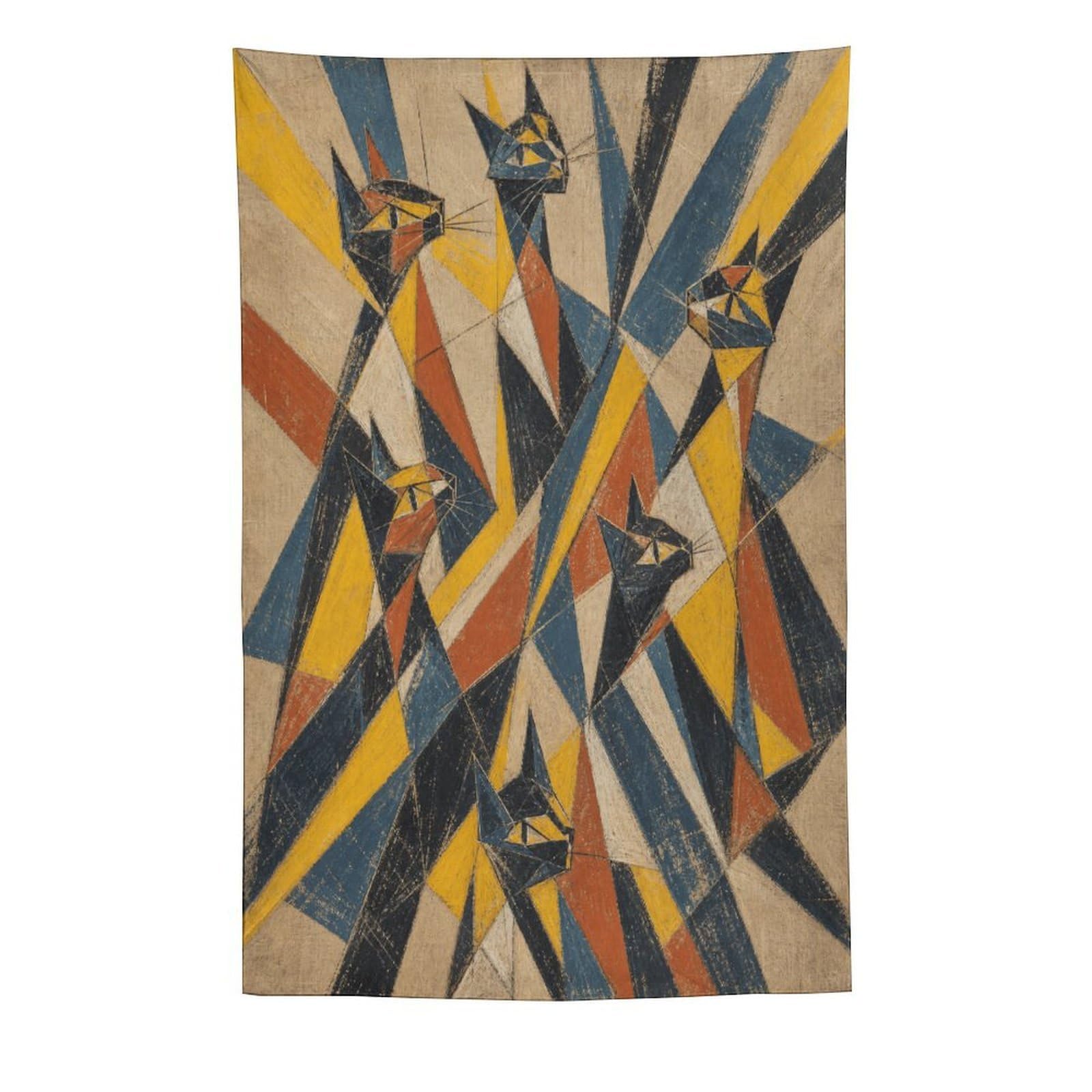 H3B8U2Y5 Geometric Cat Group Wall Tapestry, Geometric Art, Living Room