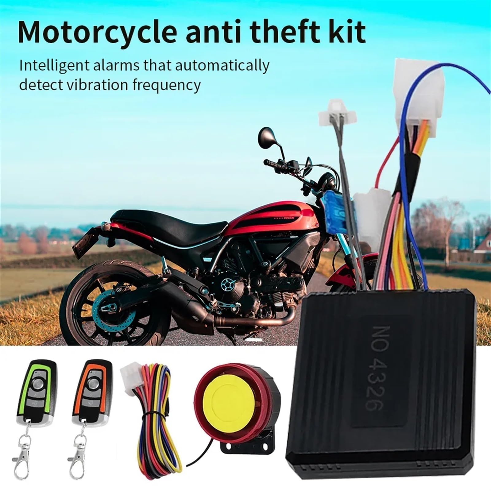 System alarmowy samochodu 12V 1/2-drożny immobilizer motocyklowy automatyczny alarm antywłamaniowy syrena dostępu bezkluczykowego motocykl(1-Way)