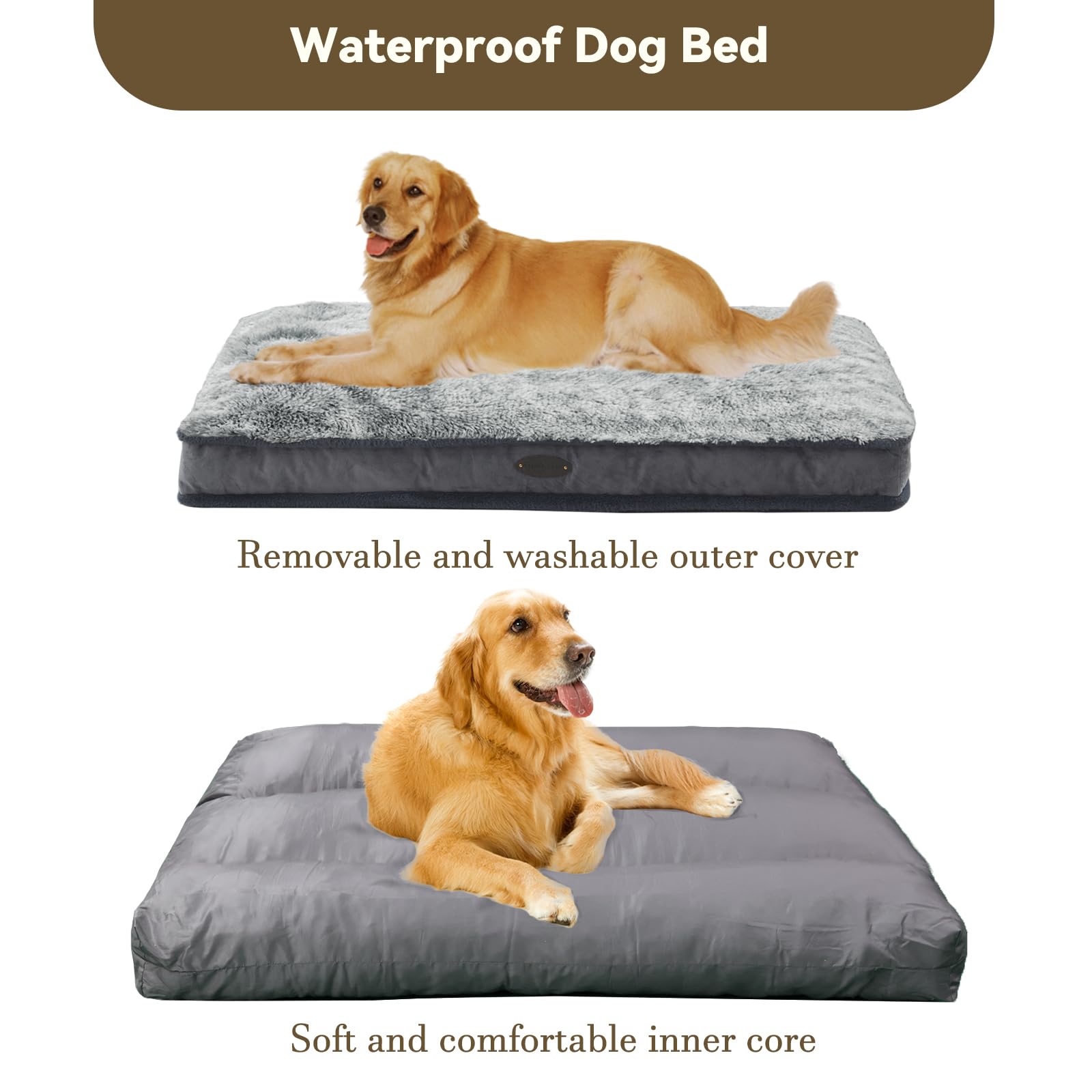 Cama para perros extra grandes, cama de felpa de lujo, cómoda almohadilla para perrera, alfombrilla de dormir para mascotas, impermeable, funda extraíble y lavable a máquina y parte