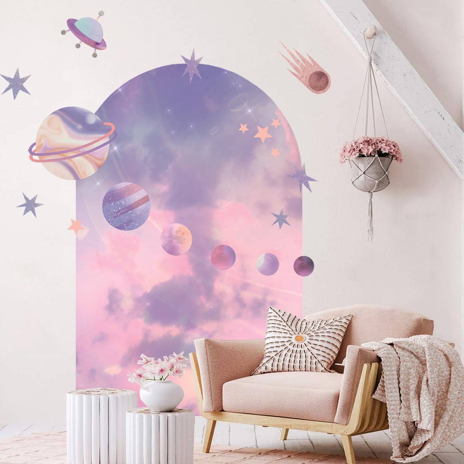 TOARTi Large Boho Arch Wall Art Decal Girls Bedroom Wall Sticker Vinyl Peel and Stick Fantasy Color Wall Decal for Nursery Headboard Living Room Nursery Office Home Decor - Image 2
