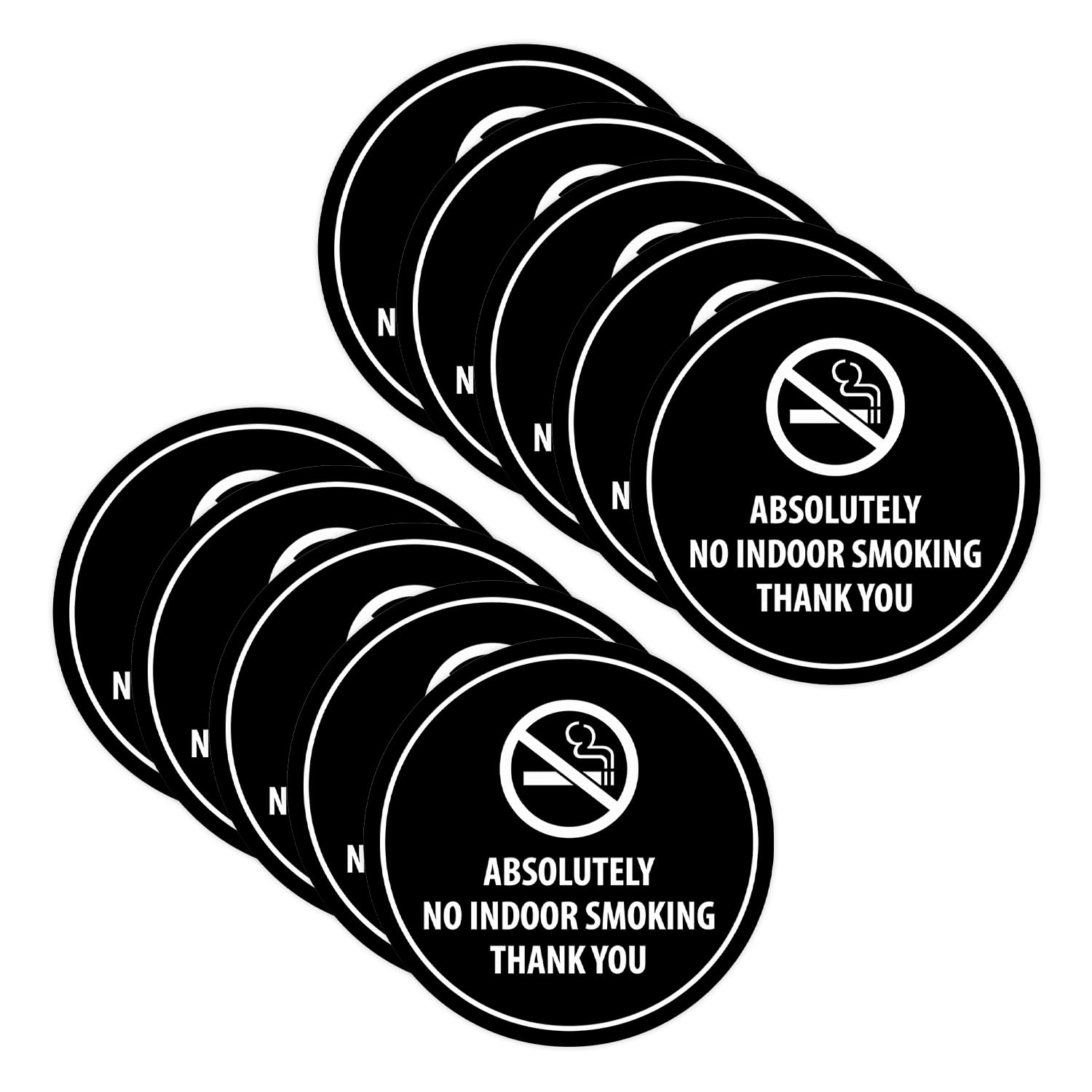 Signs ByLITA Circle Absolutely No Indoor Smoking Thank You Sign (Black) - Small 10 Pack