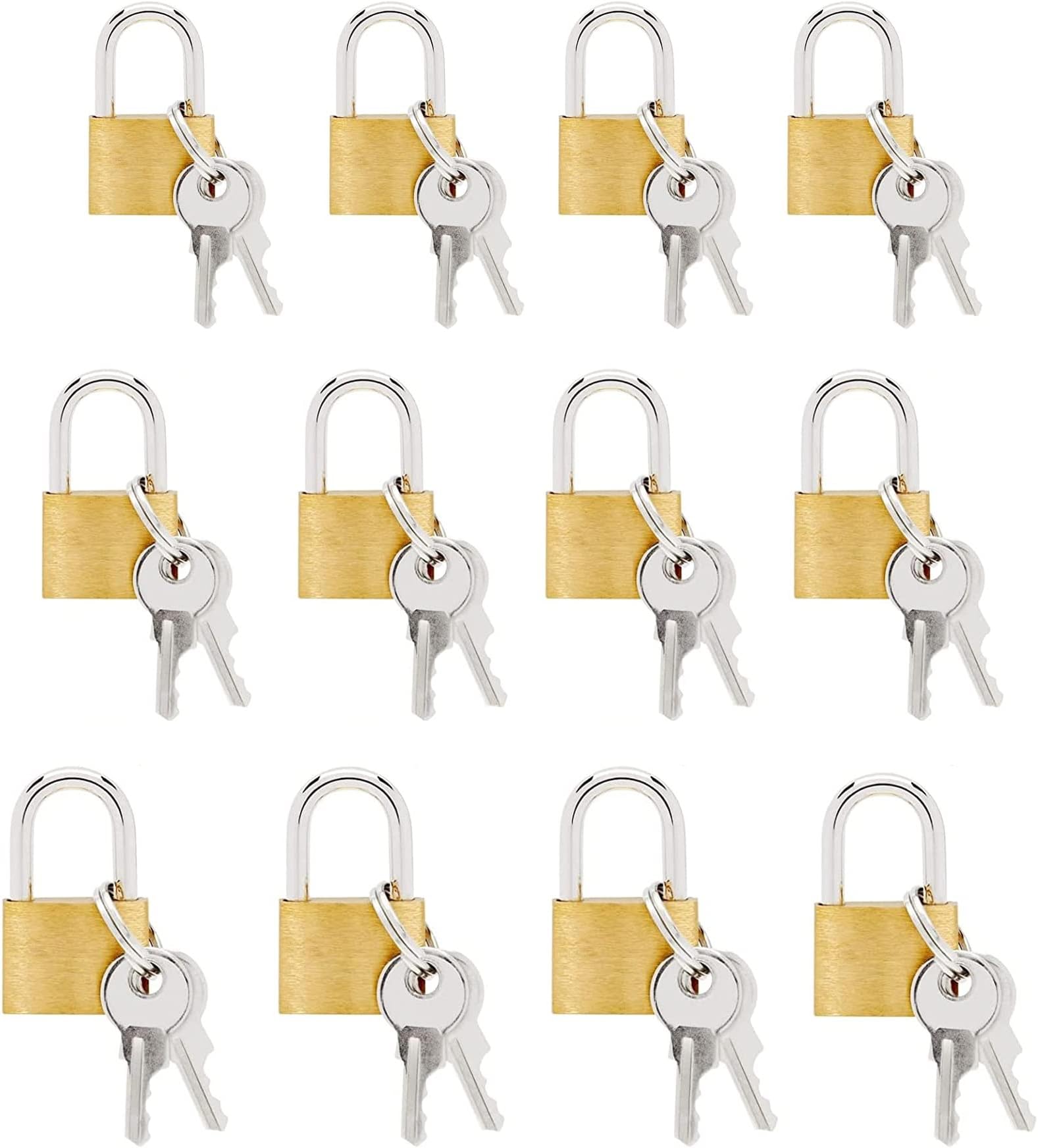 S.B. ANJALI SHALU BHAI 12 Pack Small Locks with Keys, Mini Padlocks for Luggage, Backpacks, Gym Bags, Jewelry Box, Diaries(Size: 20mm) (Gold), Metal