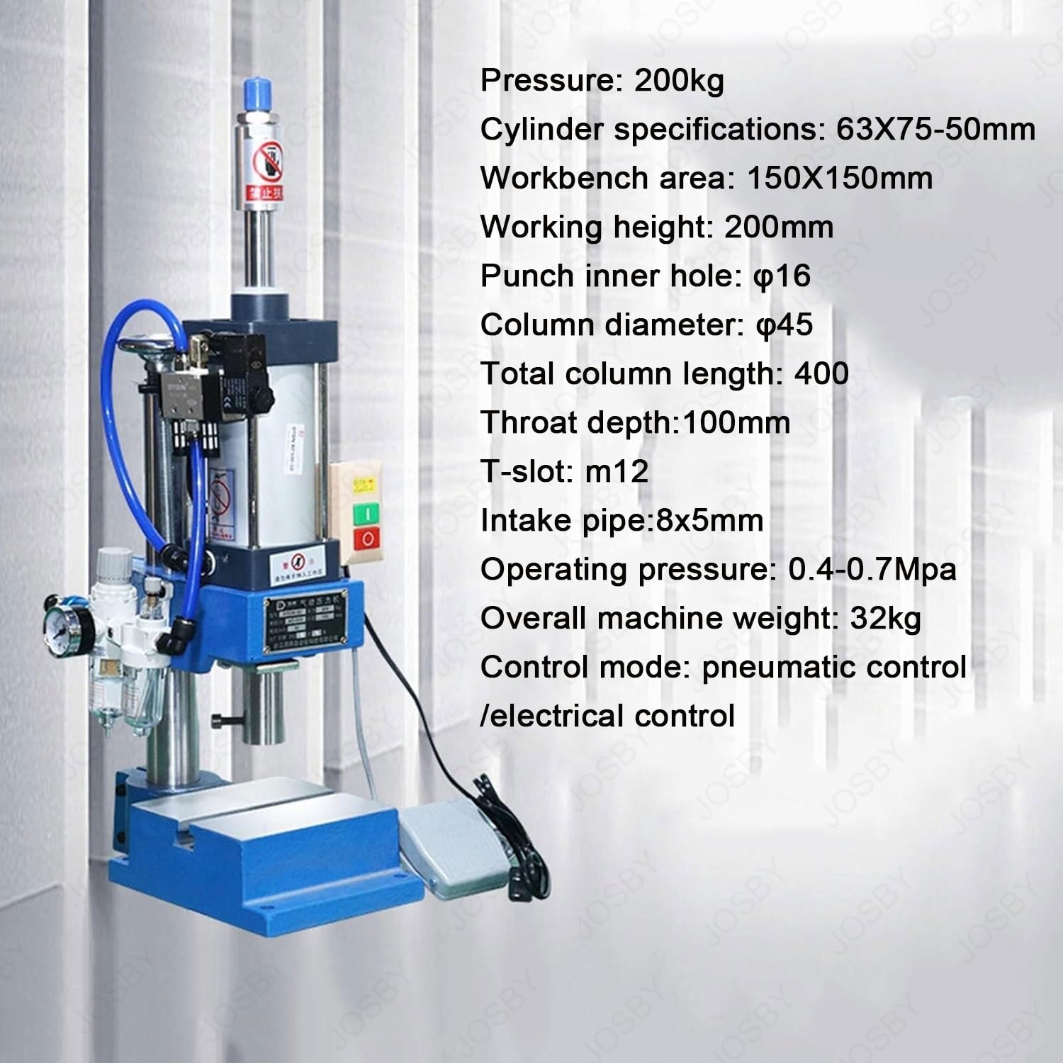 Perforadora neumática industrial de alta resistencia, 200 kg, máquina remachadora vertical ajustable de alta precisión, 0,4-0,7 Mpa, banco de trabajo de 150 x 150 mm, para acero inoxidable