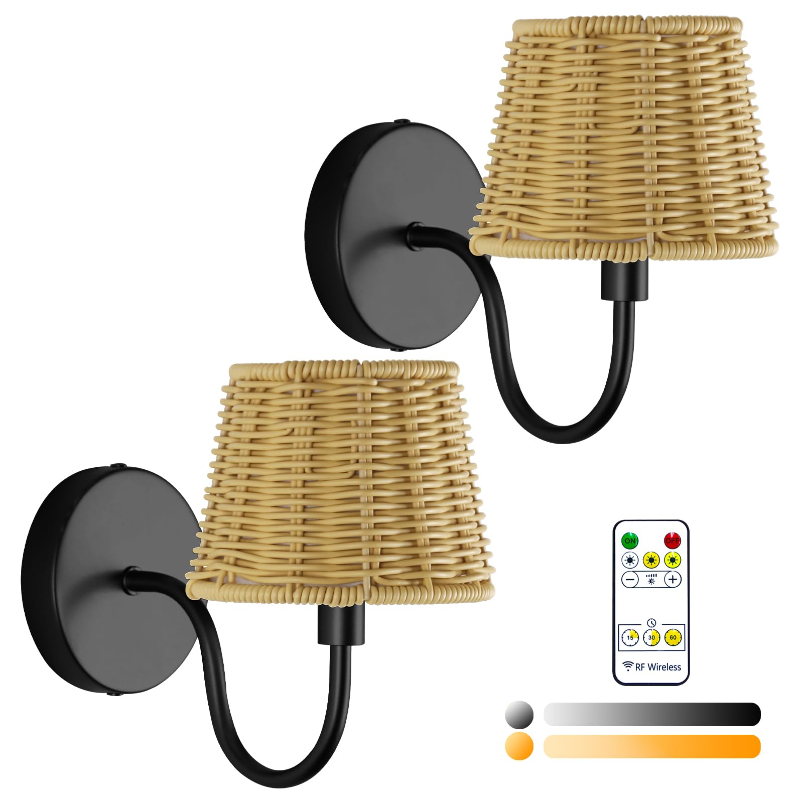 Jaenmsa Rechargeable Wall Lights Set of 2, Battery Operated Wireless Wall Light with Remote Control, Dimmable Cordless Wall Sconce for Indoor Living Room, Bedroom & Hallway, Farmhouse Wall Lighting