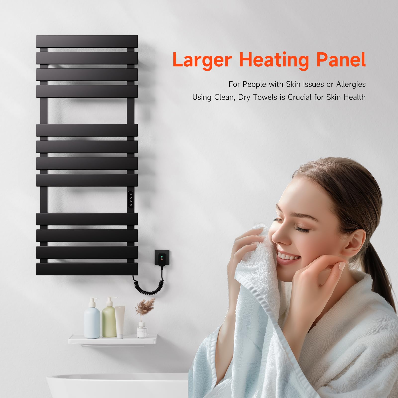 OhiPaw Scaldasalviette Termoarredo,1300x550mm WiFi Scaldasalviette Elettrico Compatibile con Alexa Google Home,526W Nero Destra Scaldasalviette riscaldatore,Funzione Timer,Termostato Intelligente
