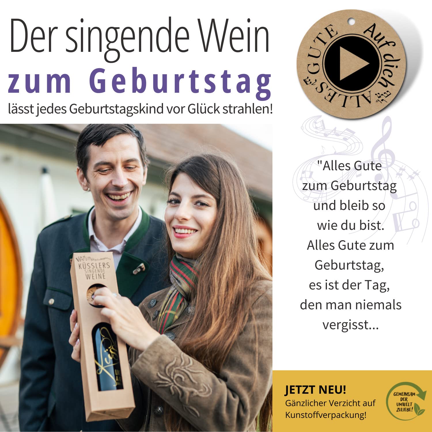 Neu! SINGENDER WEIN Cuvée weiß zum GEBURTSTAG - ein Spitzenwein mit eigenem Song - im nachhaltigen Geschenkkarton mit zwei Küssler-Gläsern - die ideale Wein-Geschenkidee für jeden Weintrinker