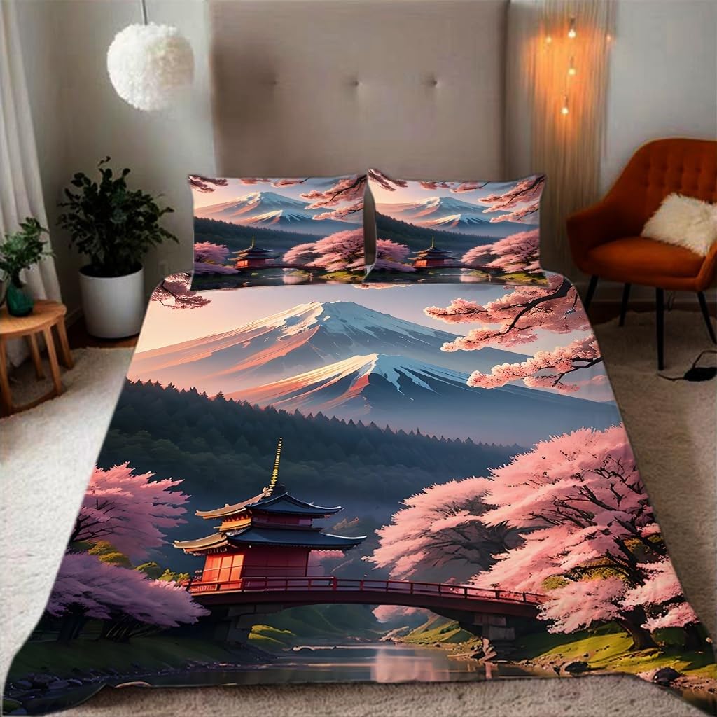 Housse de couette 200x200 cm japonaise en microfibre douce avec 2 taies d'oreiller 65x65