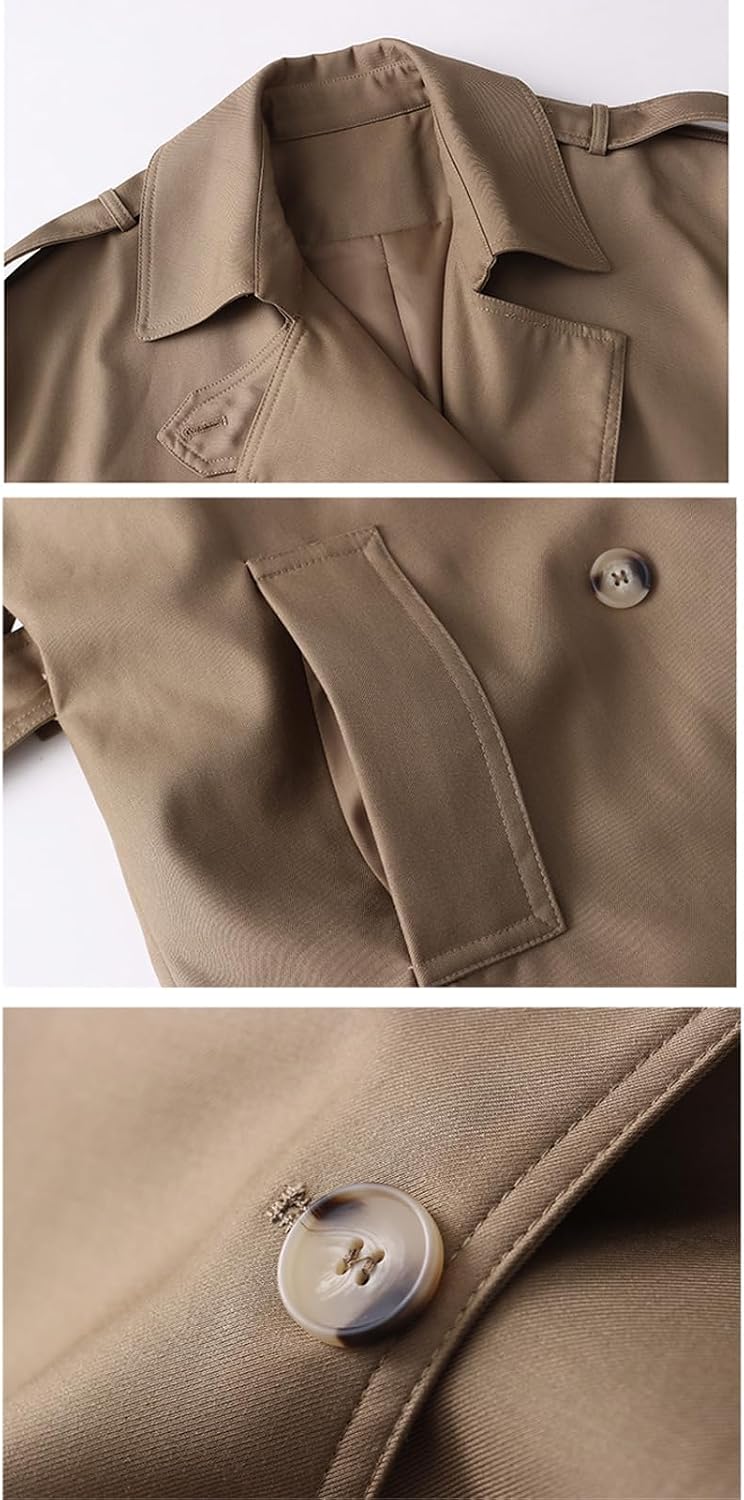 EsukAr Women's Double Breasted Classic Long Trench Coat Lapel Slim Casual Waterproof Overcoat with Belt