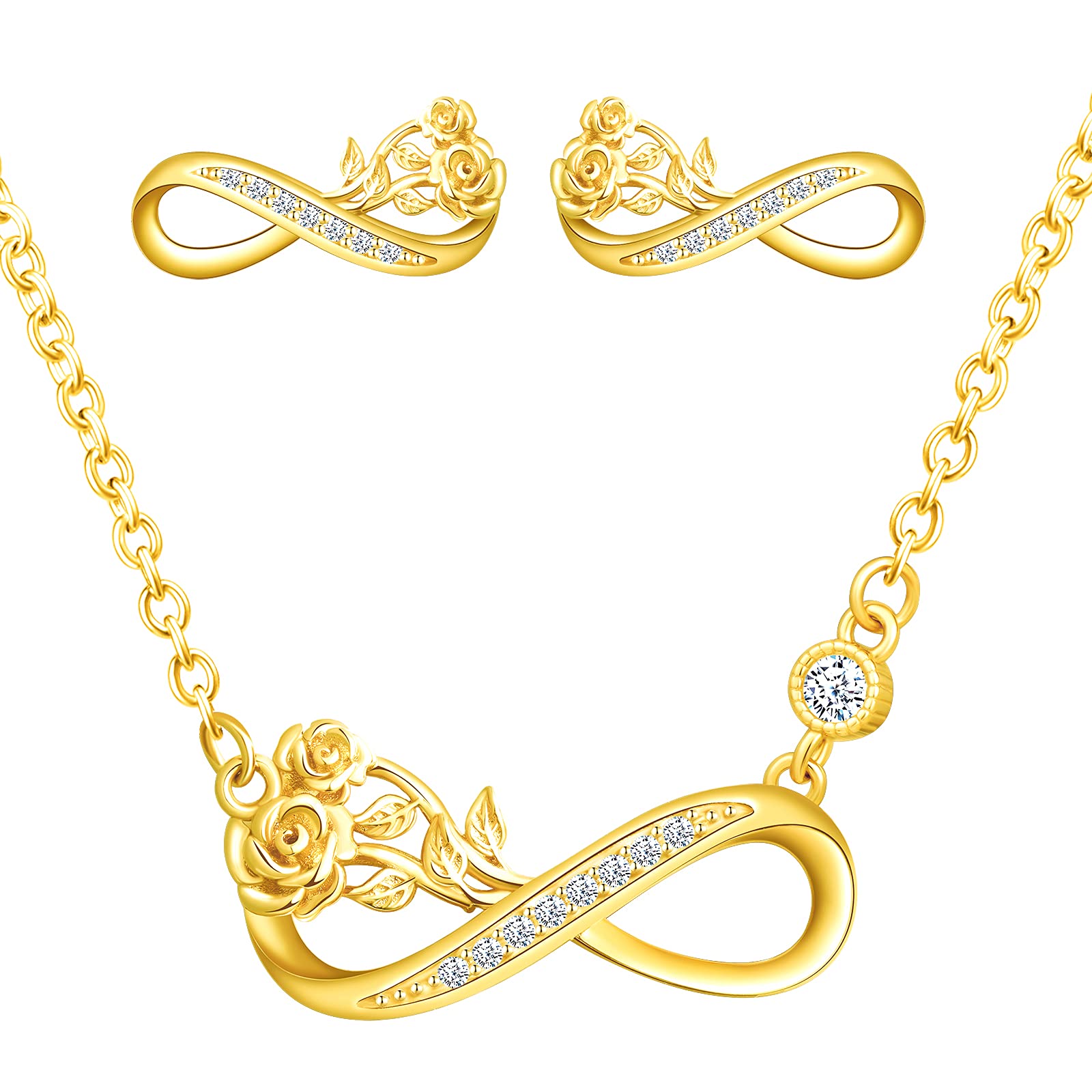 Yumilok Conjunto de pendientes de plata de ley 925 con colgante de infinito rosa para mujer