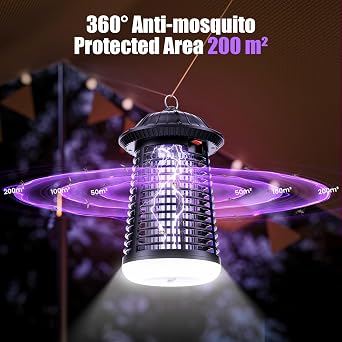 PKBD Bug Zapper, 4200V UV Insect Pest Fly Killer for Indoor & Outdoor, Electric Fly Zapper with 3M Cable, Waterproof Mosquito Killer Lamp for Flying Insect, Fly Catcher for Home, Garden, Camping