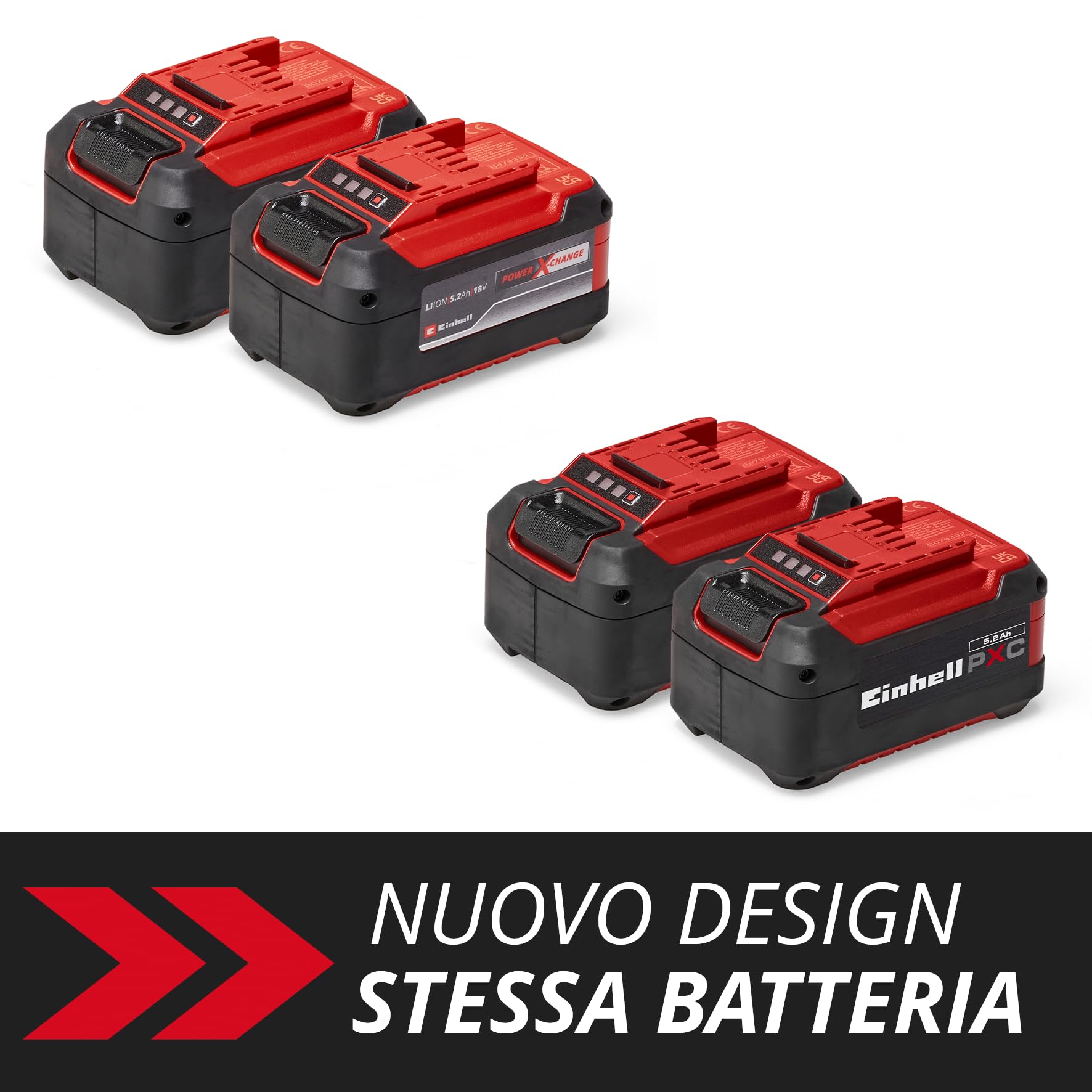 Due batterie Power X-Change originali Einhell PXC-Twinpack da 5,2 Ah (18 V, 5200 mAh, 1260 W, incluse due batterie da 5,2 Ah senza caricabatterie)