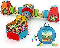 Playz 7pc Kids Pop Up Play Tent with Ball Pit & 3 Tunnels - Indoor Outdoor Playhouse Bundle for Toddlers Boys Girls