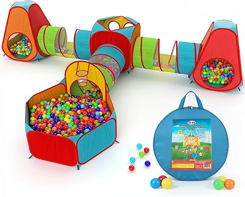 Playz Paquete de tienda de juegos para niños de 7 piezas con 1 gran pelotero para bebés, 3 túneles de juego para niños pequeños y 3 tiendas de