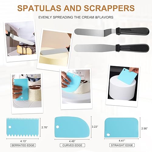 Miniatura 6 de WERTIOO Juego de 138 moldes para tartas de molde para hornear con kit de decoración de pasteles, juego de 3 moldes redondos antiadherentes (4, 7, 9