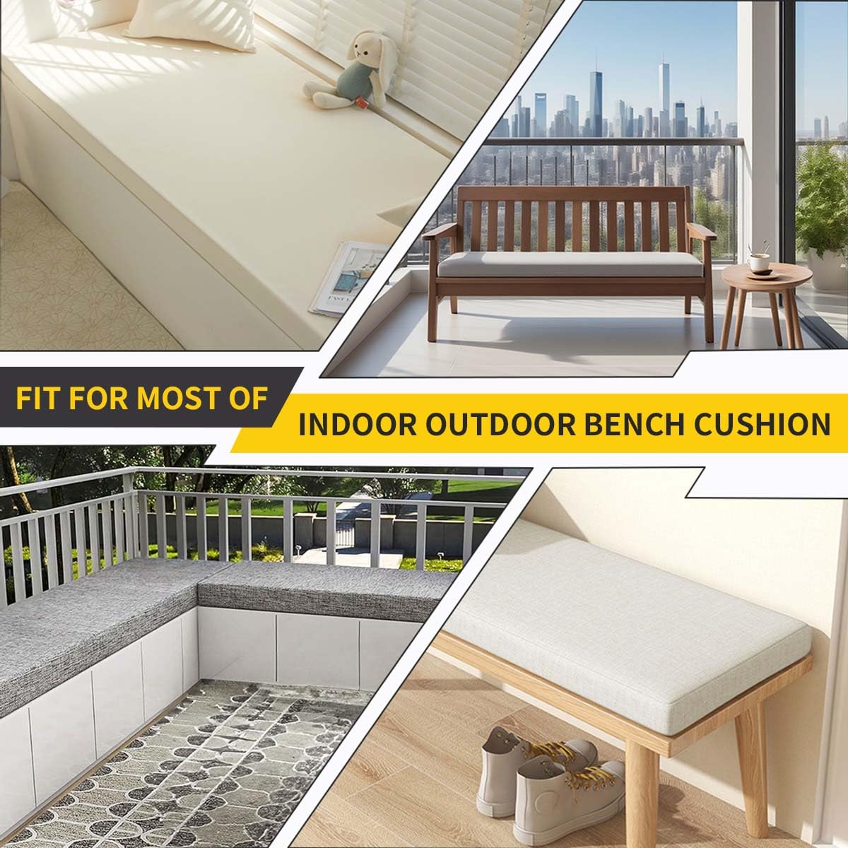 Générique Coussin Salon De Jardin Exterieur, Coussin Banc Banquette- 5cm Coussin De SièGe De FenêTre D'IntéRieur avec Fond AntidéRapant pour Coussin De Banc Balancelle en Rotin,Beige,100x40x5cm