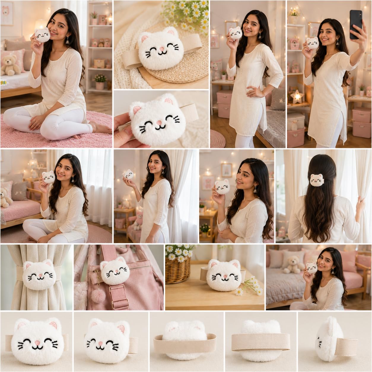 JAZLOG Fur Style Cat with Paw Curtain Tieback | Soft Plush Curtain Holder | Cute Animal Curtain Tie Back | Luxury Window Curtain Accessory for Home Décor 3