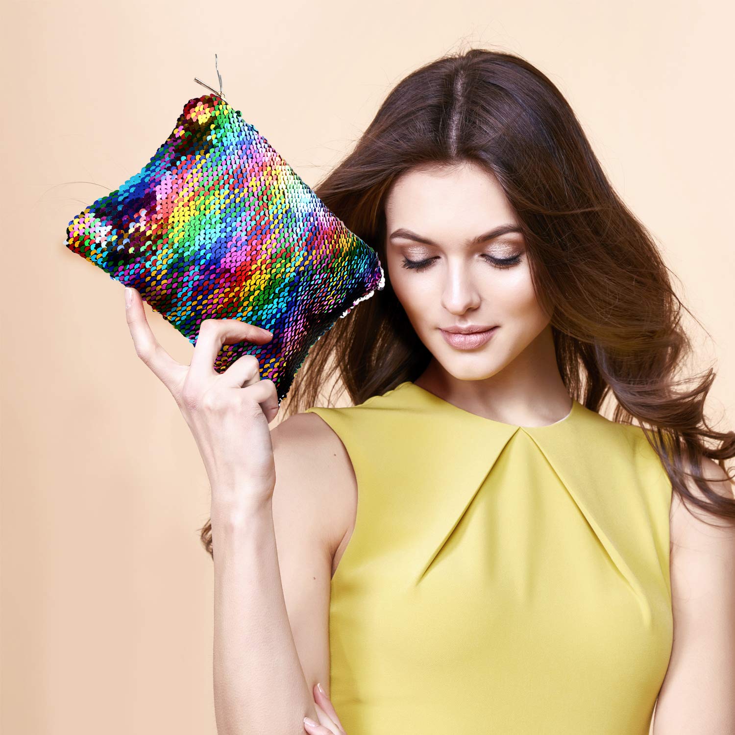 Tatuo4 Pcs Sequin Makeup Bag Glitter Sequin Purse Rainbow Iridescent |  Desertcart Seychelles, image size:1500x1500