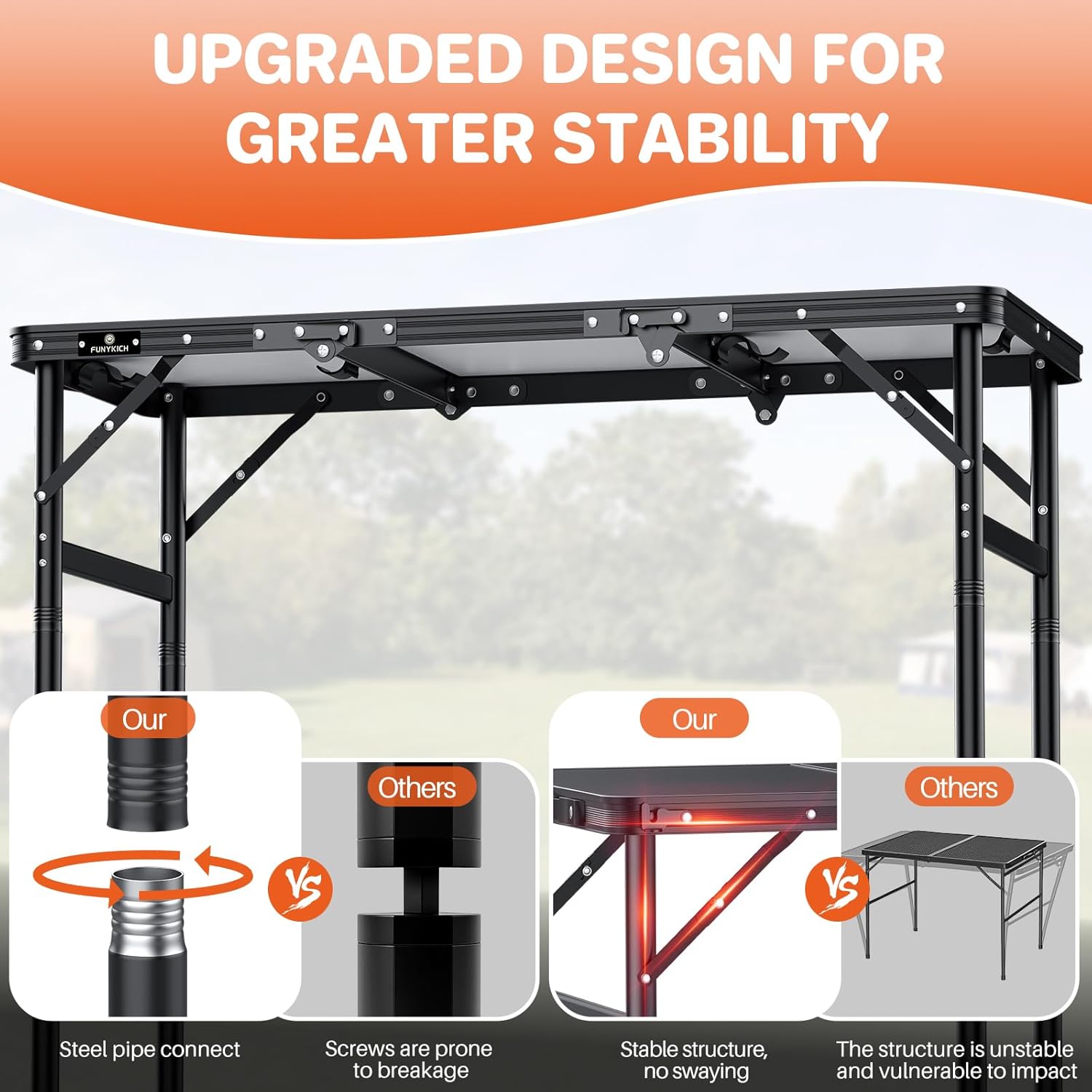 FUNYKICH 3ft Camping Folding Table with 3 Height(35.4'' Lx15.7'' W), Max Height 29.4'' Portable Small Outdoor Tables, Lightweight Beach Table with Carry Handle for Camping, Backyard, Picnic, Handcraft