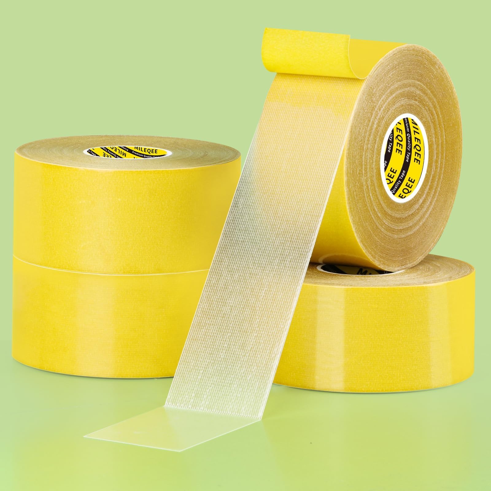 Confezione da 4 nastri biadesivi resistenti, 5,1 cm x 1,8 m (264 m totali), nastro trasparente super adesivo, adesivo universale ad alta aderenza, forte adesivo da parete con rete in fibra di