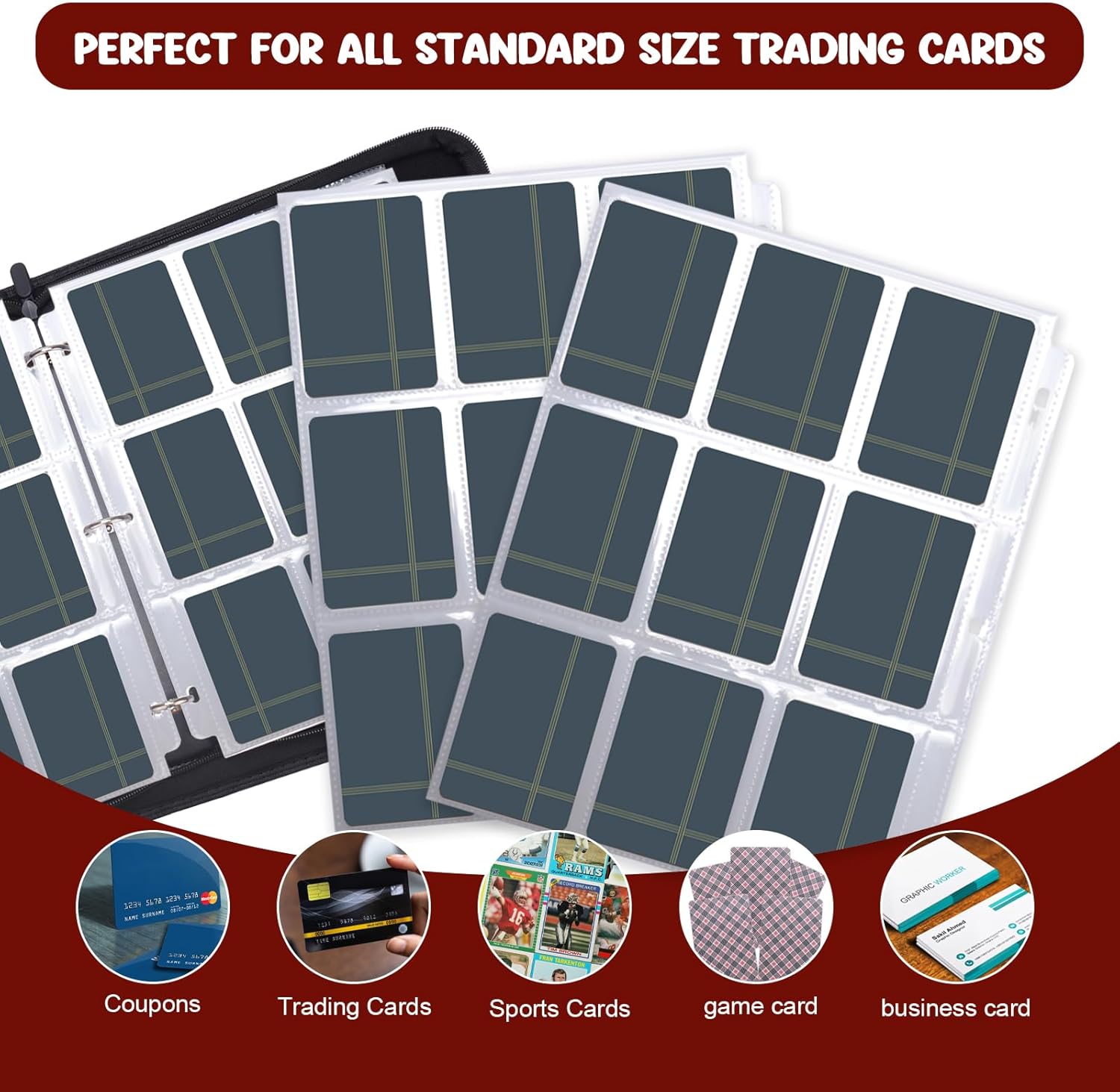 Baseball Card Binder 900 Pockets, HYMENEX Baseball Card Holder 9-Pocket Trading Card Binder Fits 900 Cards with 50 Removable Sleeves for Sports,Game Cards