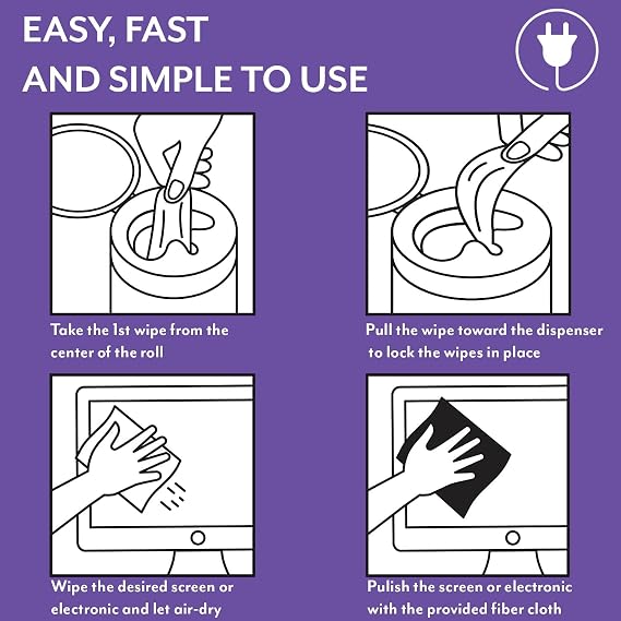 Swanky Cables Screen Cleaner Wipes: Electronic Wipes for Screens - Computer Screen Wipes for Lens, Phone, TV Screen and Monitor Cleaning - Tech Wipes & Microfiber Cloth (Canister, 600 Count)