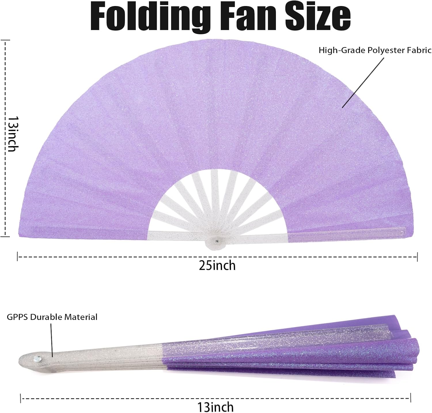 10PCS Large Handheld Rave Folding Fan for men/women,Foldable Decorative Fans,rave accessories,Used for Dance,Parties,Wedding,Music Festival, Decorations (Glitter Purple)