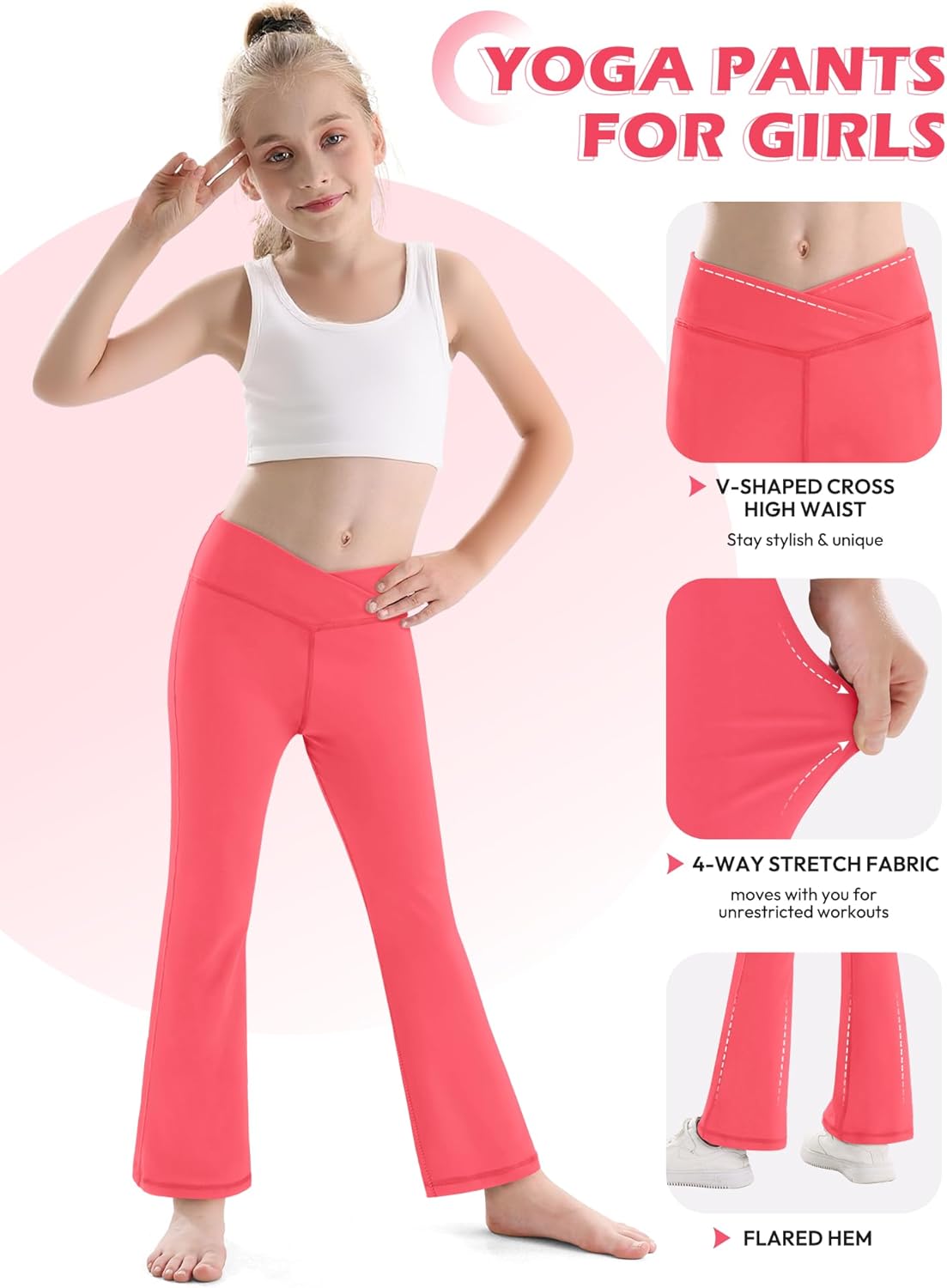 Girl's Leggings Flare Pants Cross High Waisted Yoga Bootcut Pants Toddler Kids Youth Full Length Bell Bottoms Legging - Image 7