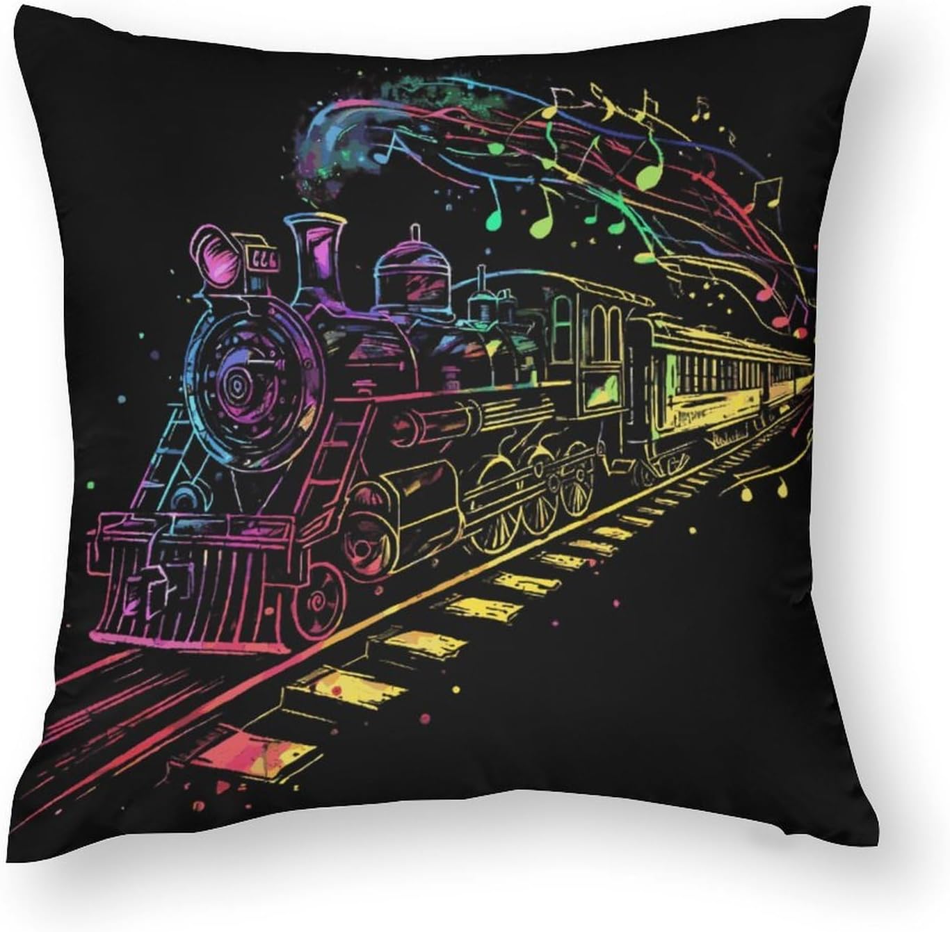 Music Notes Rainbow Steam Train Printed Throw Pillow Case 4 Pcs Soft Pillowcases Pillows Covers Sofa Bed Decor 12/14/16/17/18/20/22/24/32 Inches