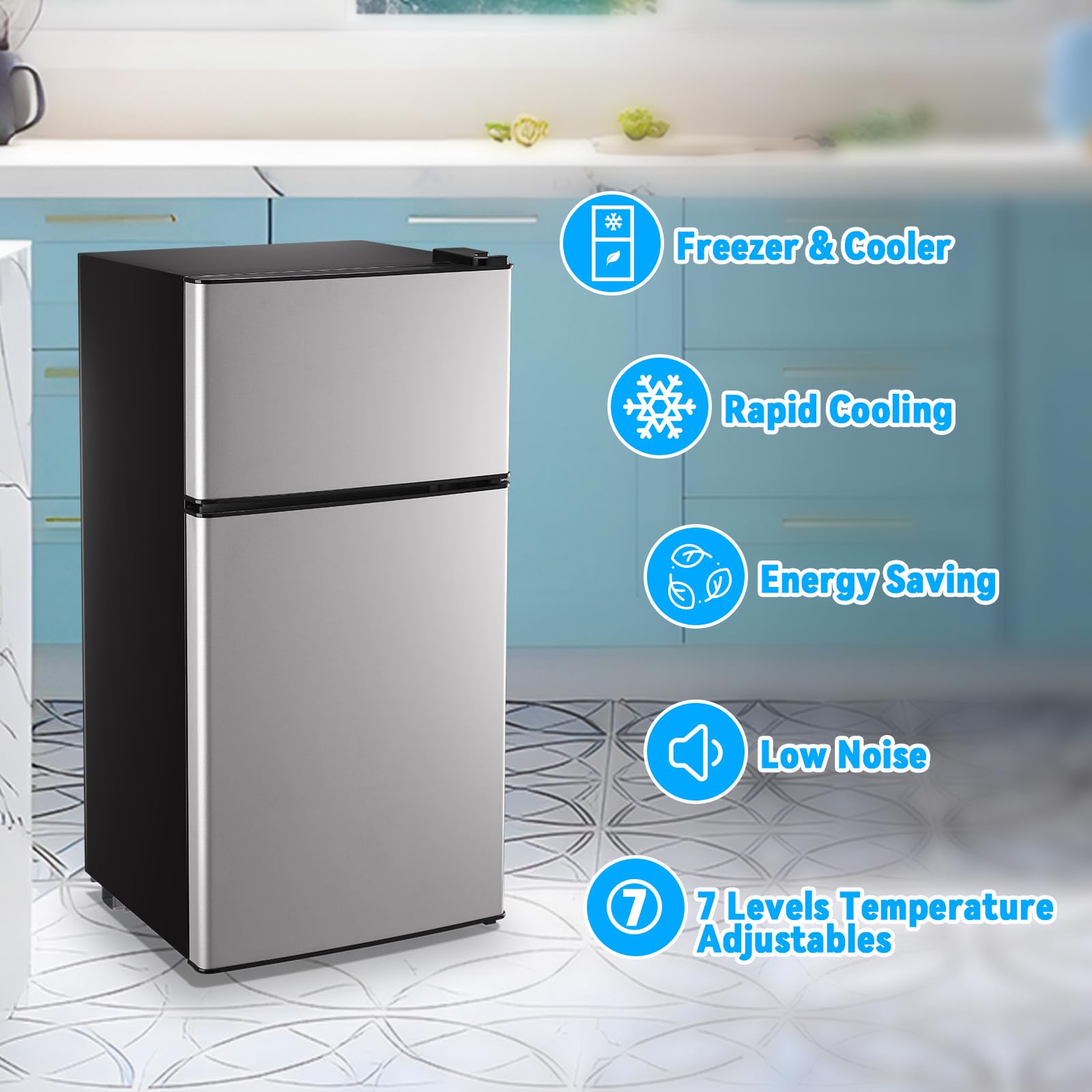 Tacool Mini Fridge With Freezer 2.4 Cu.Ft Mini Refrigerator Double Doors Dorm Fridge Compact 7 Modes Temp Suit For Apartment Bedroom Office Silver on Fridge.com - View 4