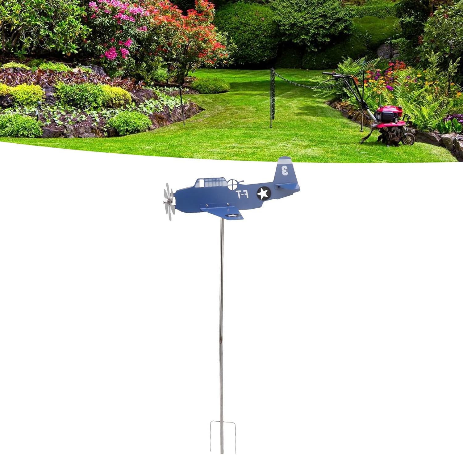 Weather Vane 3D Airplane Shape, Sturdy Stainless Steel Airplane Weather Vane Wind Spinner Windmill for Garden Patio Lawn Yard, Outdoor Airplane Wind Sculpture Sculpture Only Propeller can Spin