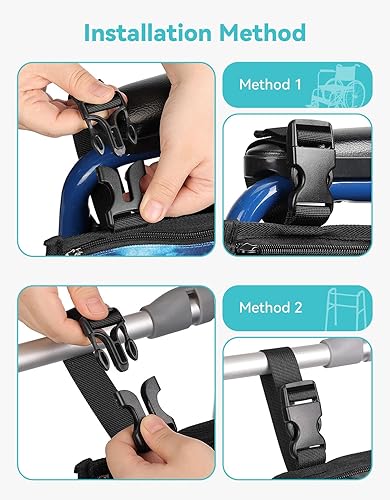 Miniatura 35 de Bolsa lateral para silla de ruedas, accesorios para reposabrazos de silla de ruedas con soporte para tazas, bolsa de almacenamiento para caminante