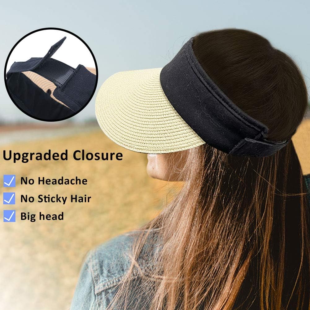 Women Straw Sun Visor Hat Wide Brim Summer UV Protection Beach Cap Foldable Packale Korean Style - Image 3