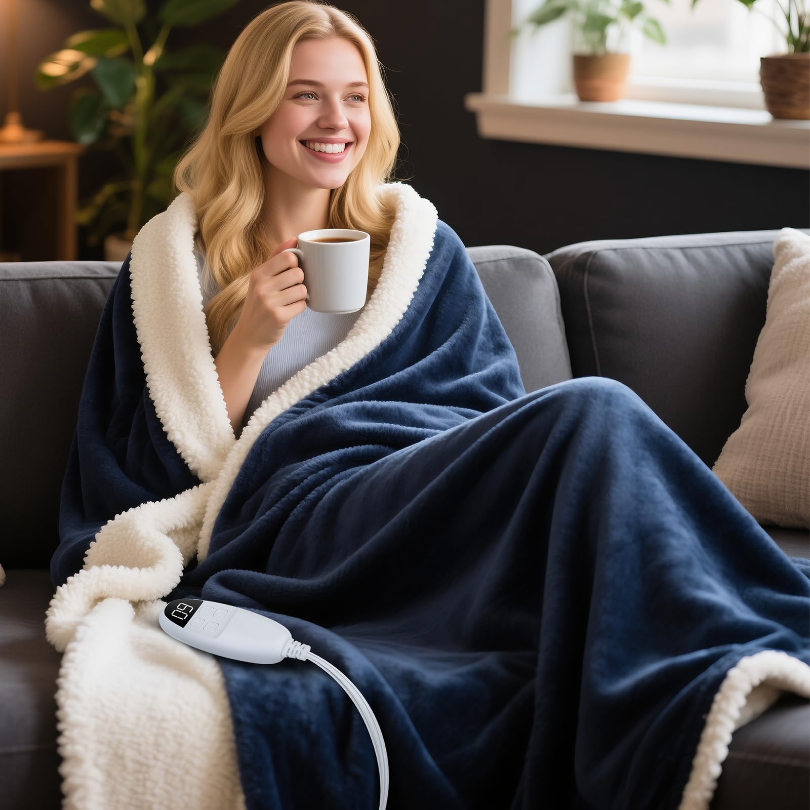 Electric Blanket 130 x 160 cm Flannel Thermal Blanket with 9 Heat Levels and 10 Timer, Fast Heating Automatic Shut-Off Heated Blanket for Bed, Sofa, Office, Machine Washable