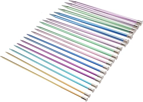 Miniatura 6 de Juego de 10 agujas de tejer, coloridas, de una sola punta, 9.8in, diferentes grosores, peso ligero, material de aluminio, juego de tejer universal